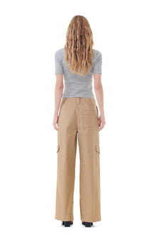 Herringbone Canvas Mid Waist Pants | Tiger's Eye