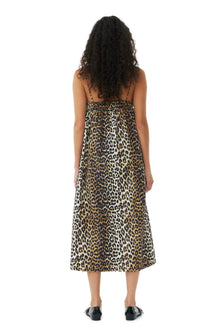 Printed Cotton Midi Strap Dress | Leopard