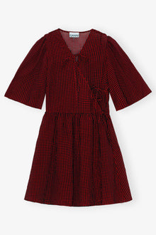 Sheer Fluid Check Tie String Wrap Dress | Winery