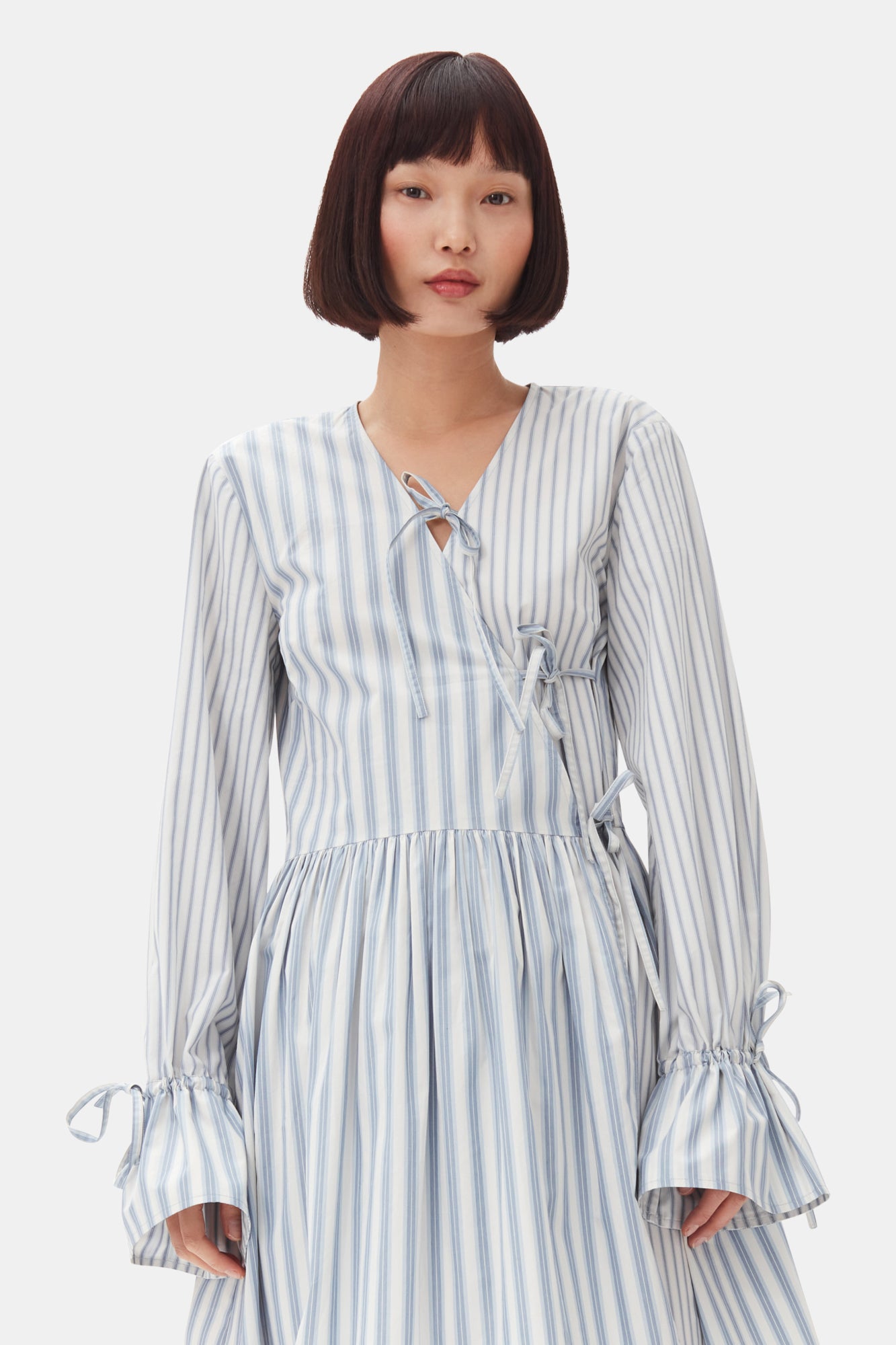 Stripe Cotton Mini Wrap Dress | Egret