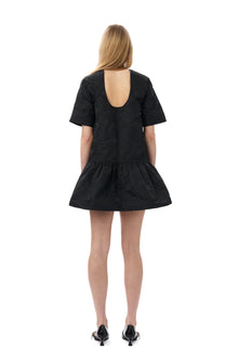 Botanical Jacquard Open-back Mini Dress | Black