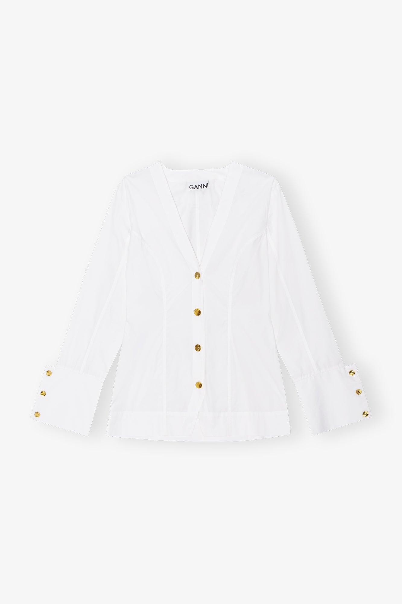 Cotton Poplin V-neck Shirt | Bright White