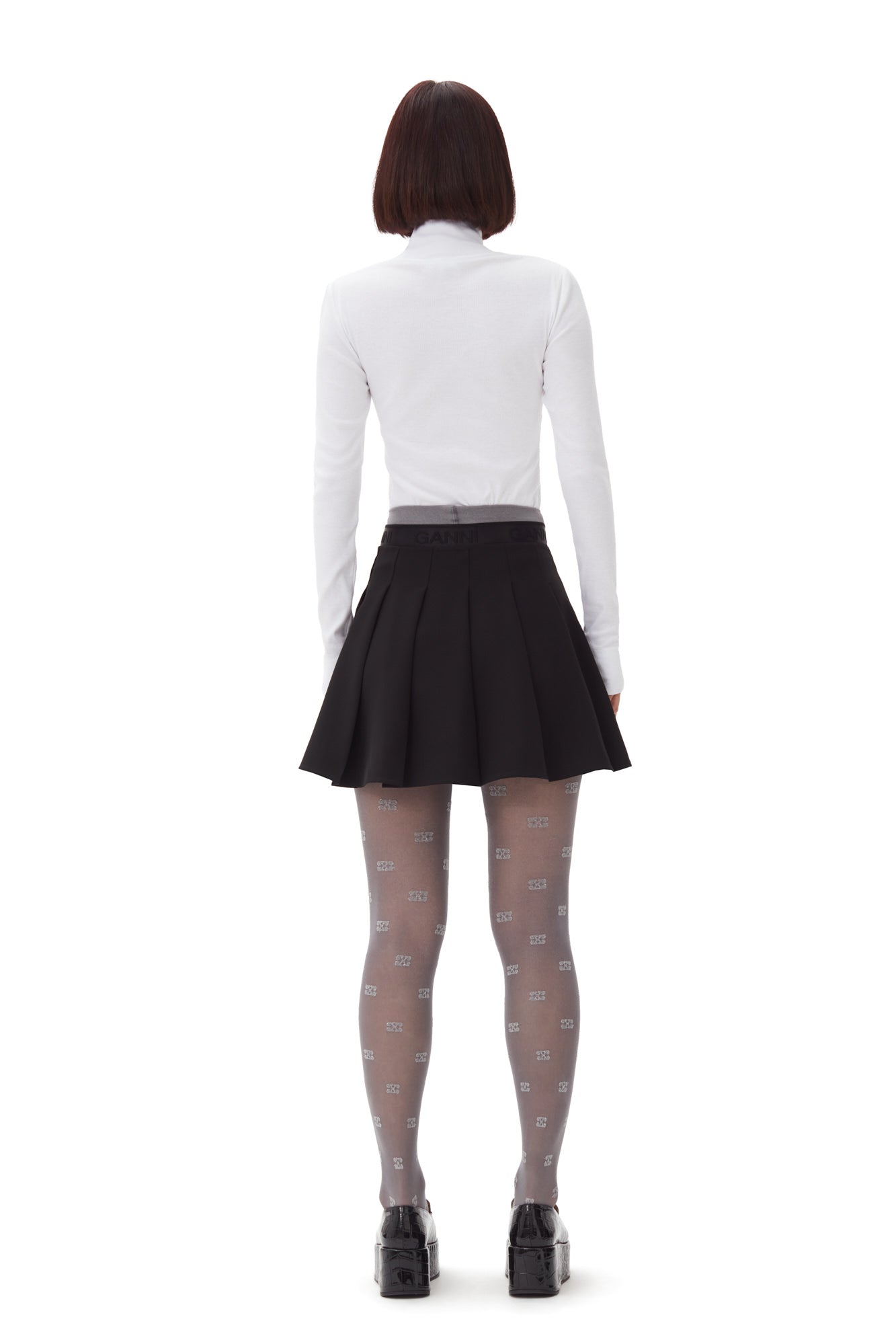 Light Twill Pleated Mini Skirt | Black