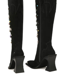 Womens | Fame Cow Studded Suede Boot | Black