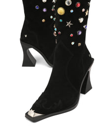 Womens | Fame Cow Studded Suede Boot | Black