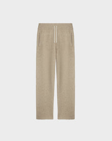 The Rudsak GEIGER - 9524512 Camel M lounge pants feature a relaxed fit, elastic waistband, white drawstring, and two side pockets, shown flat on a plain white background.