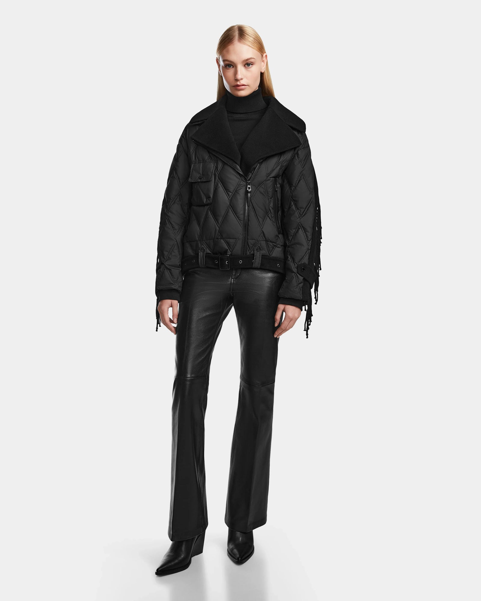 Women | ZOLA Down & Wool Fringe Jacket | Black