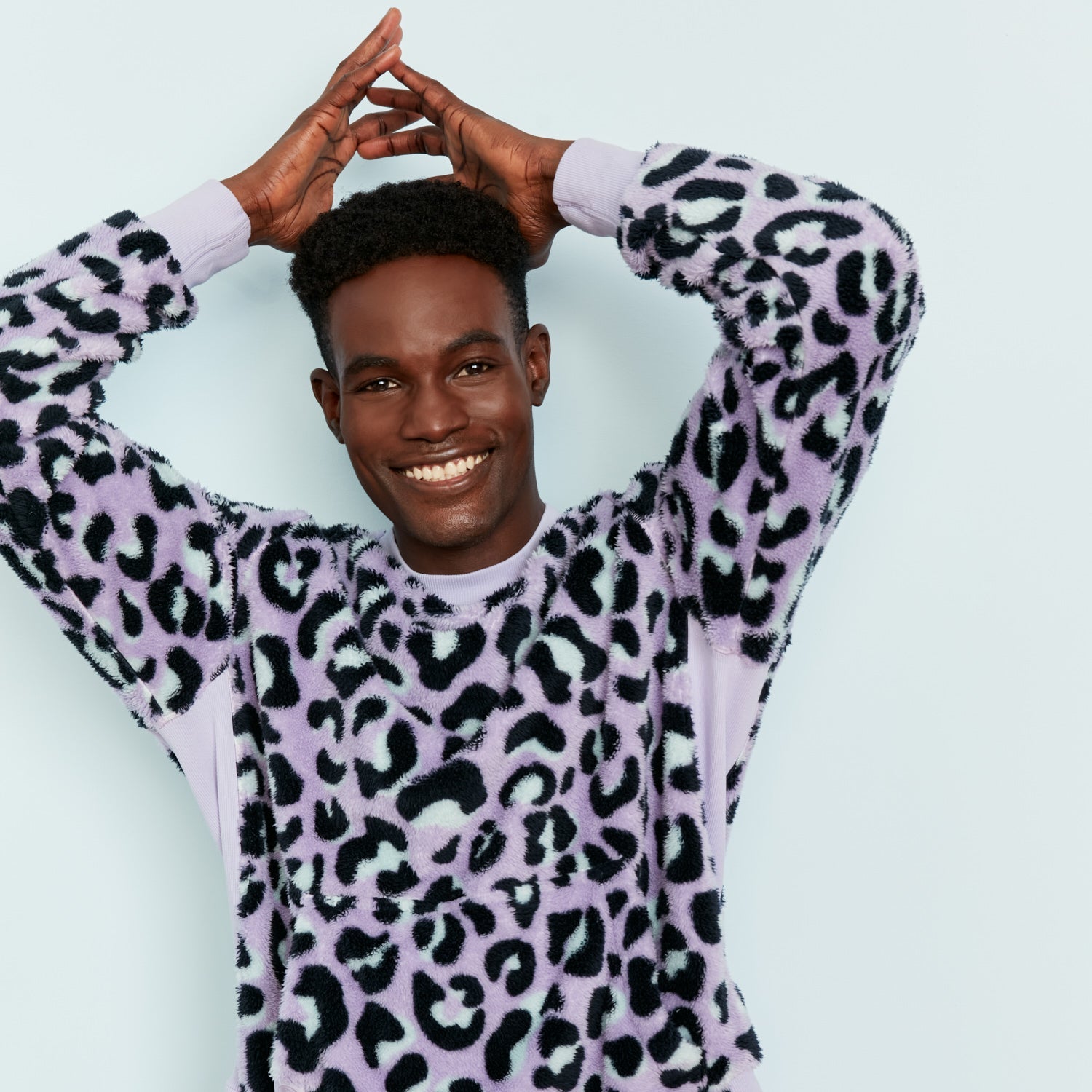 Sherpa Fleece Lounge Crew | Lavender Leopard