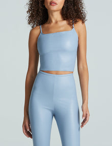 Faux Leather Cami Crop Top::Vintage Blue::Hover