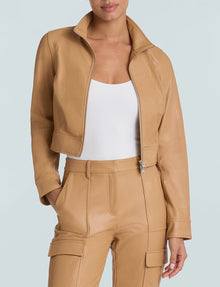 Faux Leather Cropped Biker Jacket::Camel::