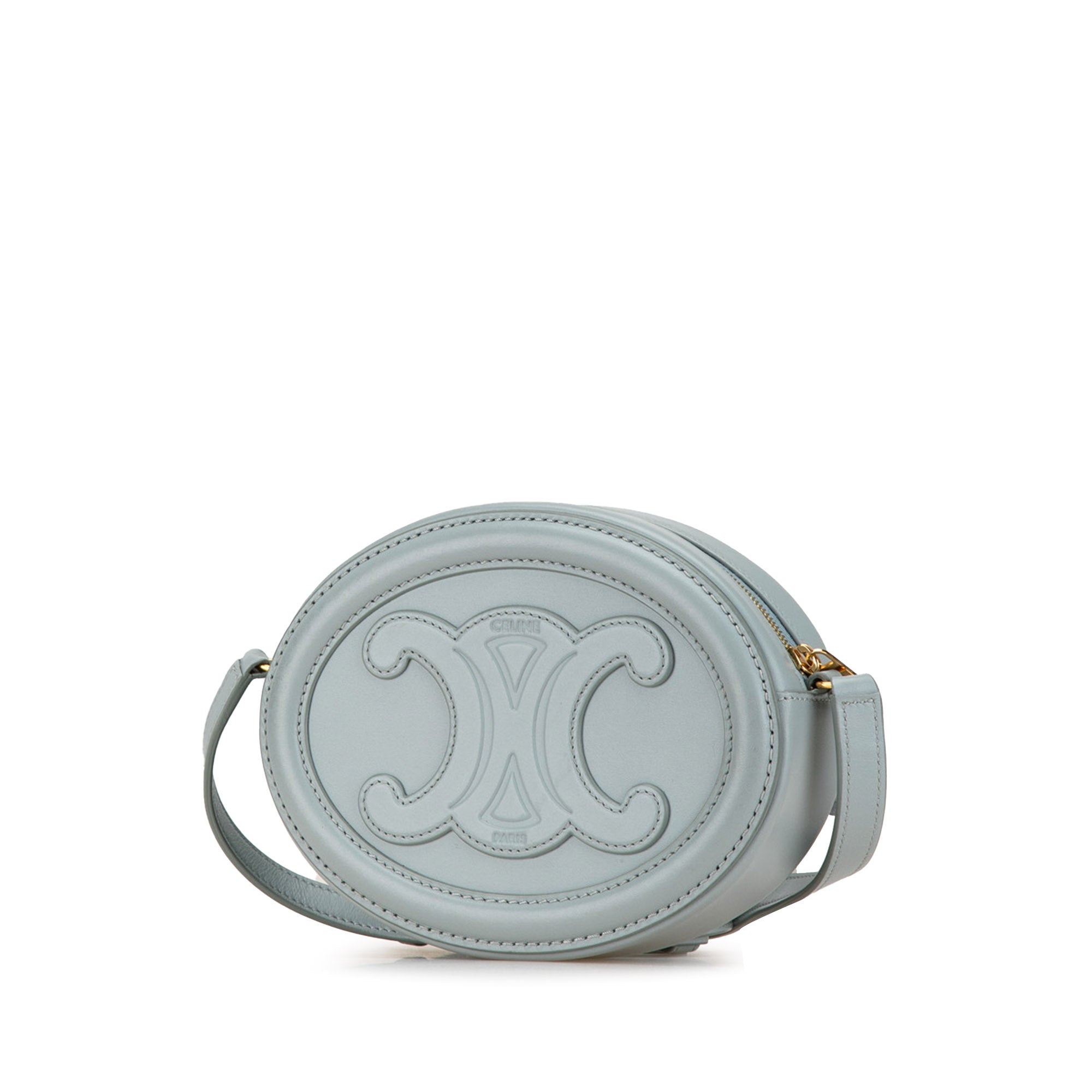 Celine | Pre-Owned Small Calfskin Cuir Triomphe Oval Crossbody | Blue/Light Blue