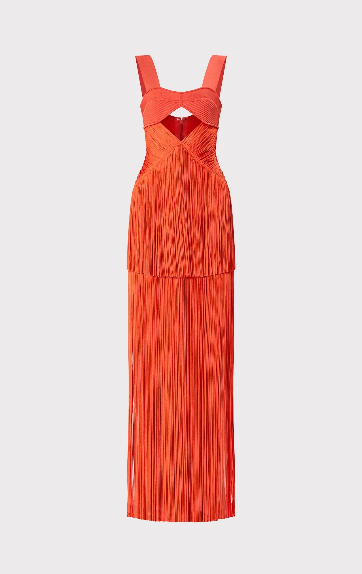 Draped Fringe Cut Out Gown | Flame