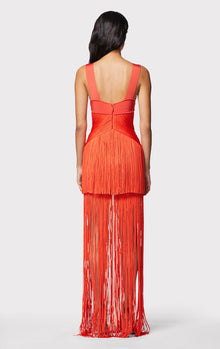 Draped Fringe Cut Out Gown | Flame