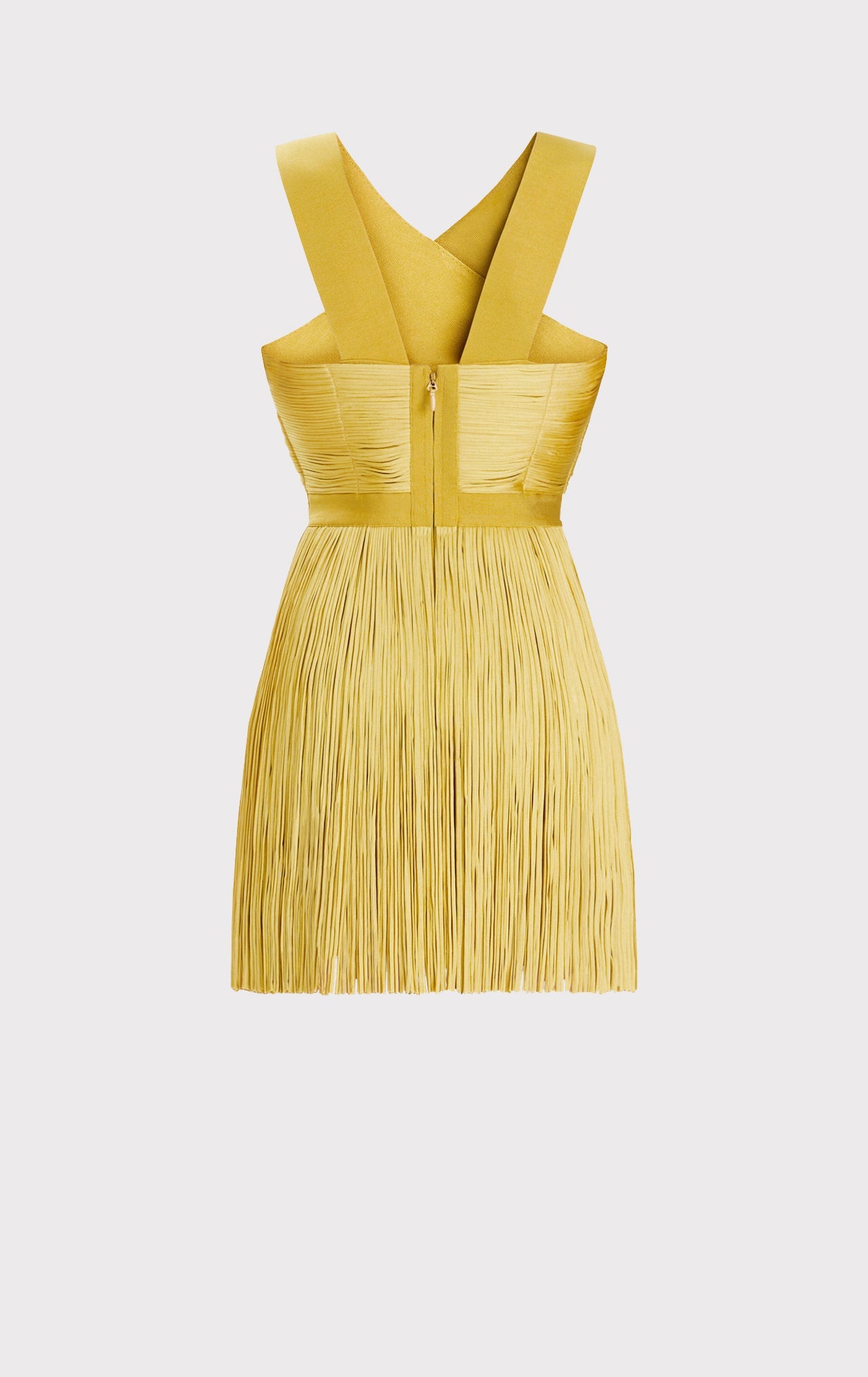 Crossover Halter Fringe Mini Dress | Goldenrod