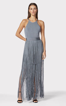 Strappy Halter Fringe Gown | Cinder