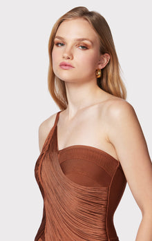 Draped Fringe One Shoulder Gown | Ginger