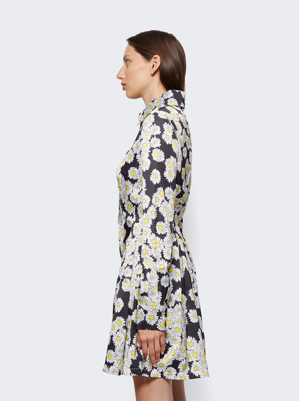 Women | Natasha Zinko | Daisy Print Mini Long-sleeve Shirtdress | Black