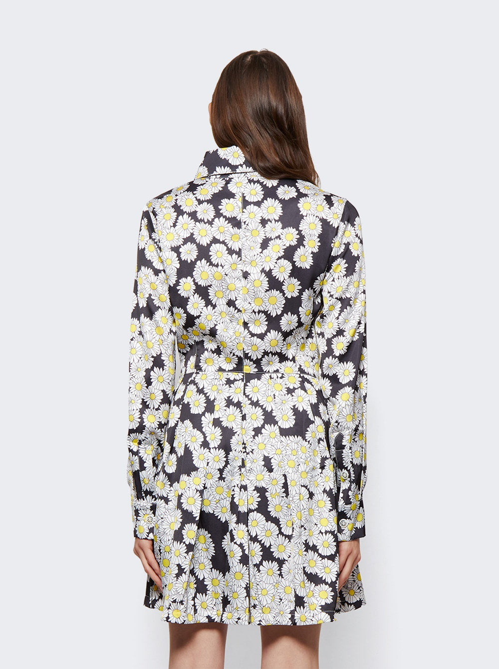 Women | Natasha Zinko | Daisy Print Mini Long-sleeve Shirtdress | Black