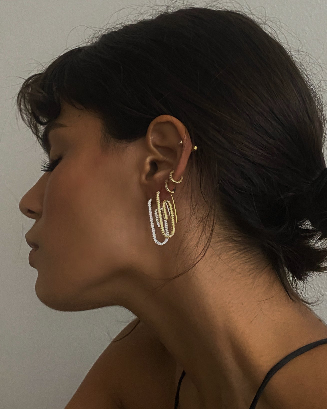 Pave Paper Clip Earrings - Gold | Plated Gold