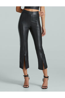 Faux Leather 7/8 Split Front Pant | Black