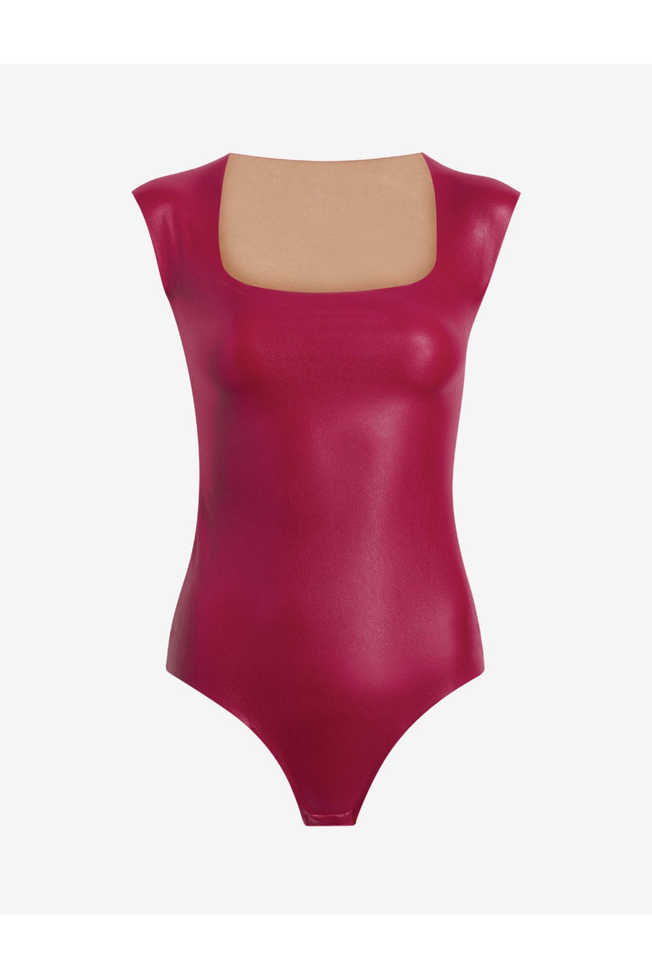 Faux Leather Cap Sleeve Bodysuit | Raspberry