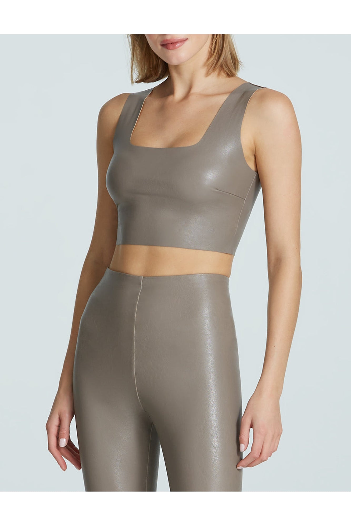 Faux Leather Squareneck Crop Top | Ash