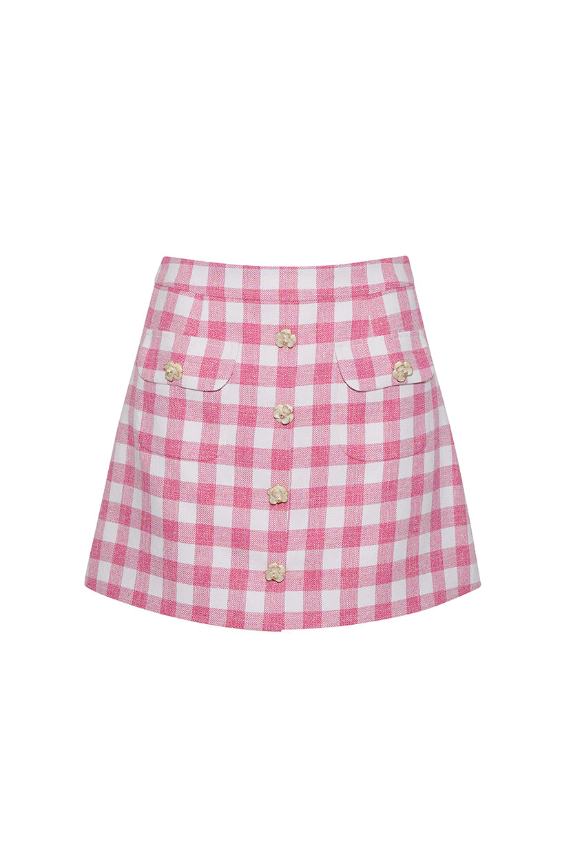Faye Mini Skirt | Pink Boucle Grid