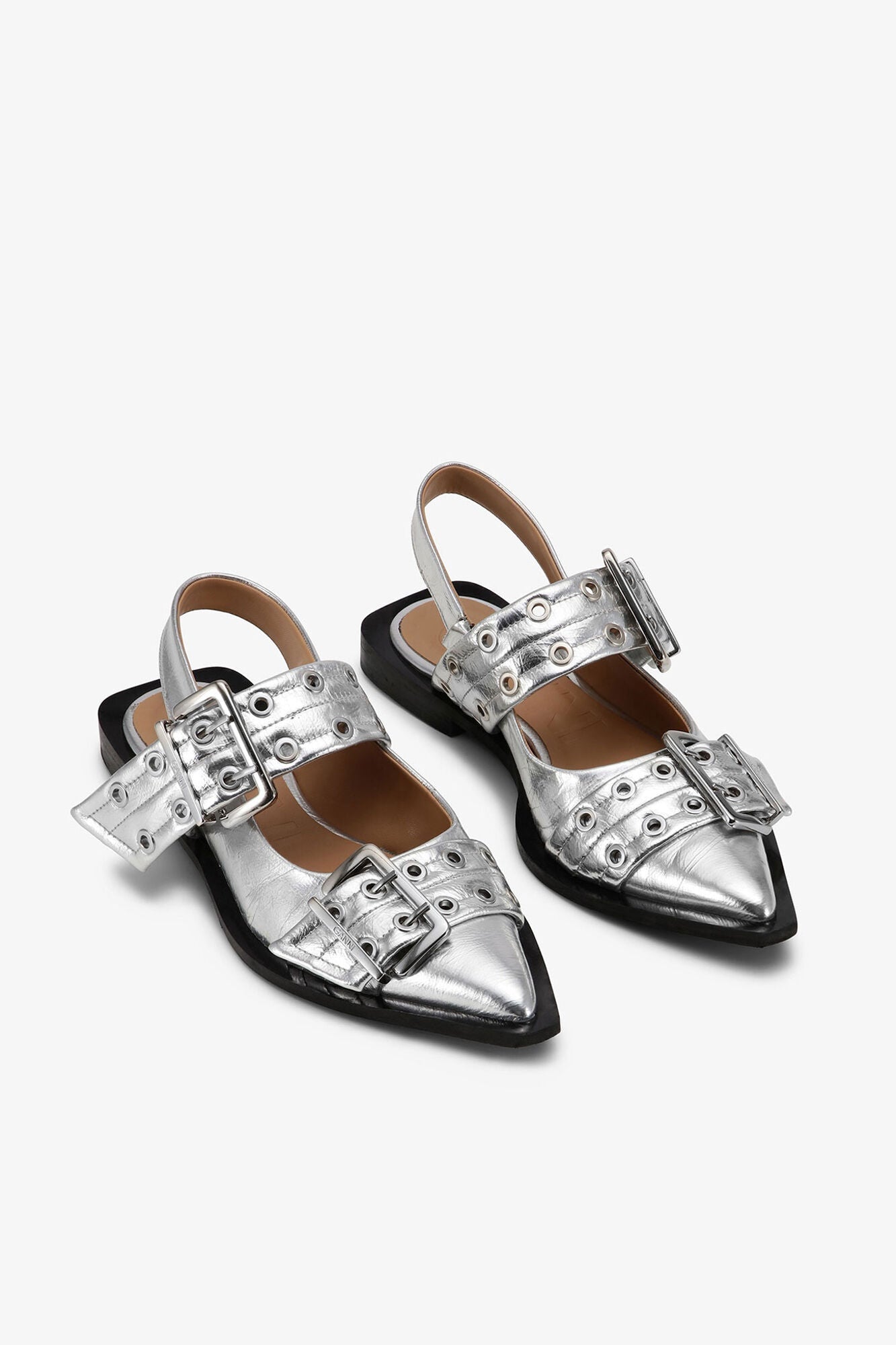 Feminine Buckle Ballerinas in | Silver
