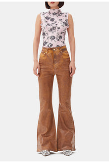 Flared Jeans in Brown Foil Denim | Cognac