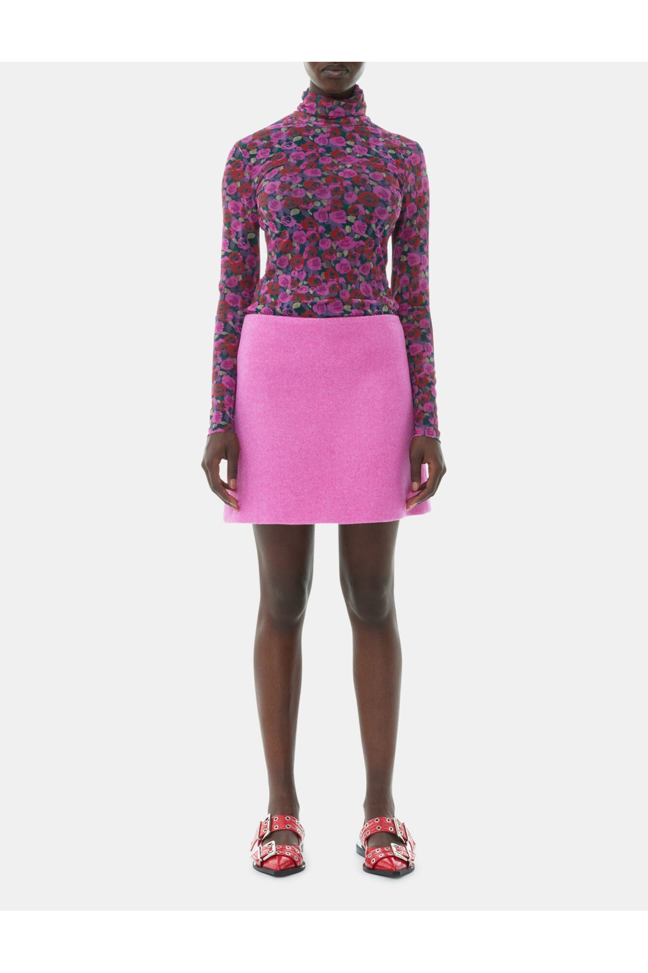 Floral Mesh Long sleeve Roll Neck Blouse | Fiji Flower