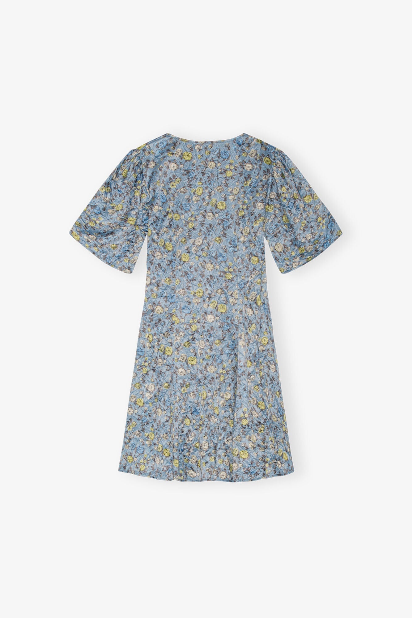 Floral Printed Crinkled Satin Mini Wrap Dress | Dusty Blue