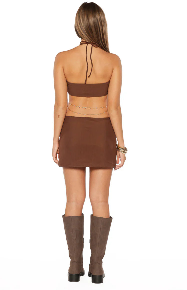 Foxy Chain Detail Mini Dress | Brown