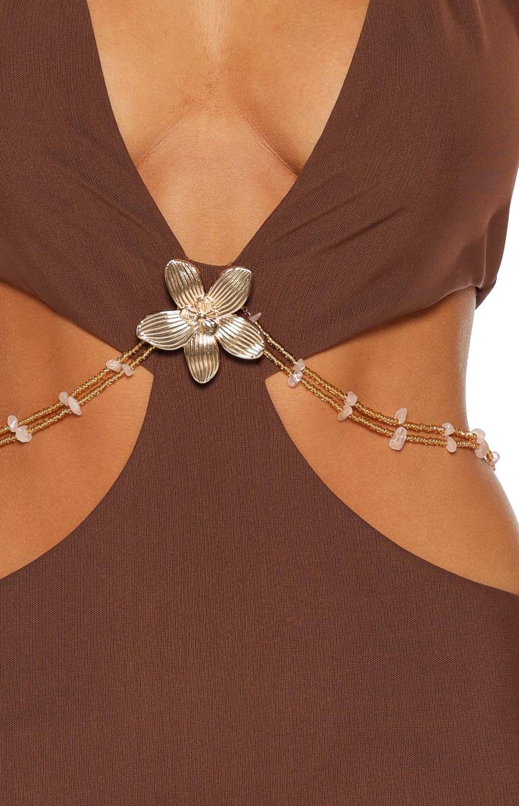 Foxy Chain Detail Mini Dress | Brown