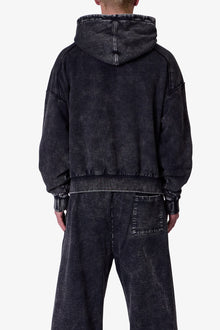 Frayed Seam Acid Wash Hoodie | Black