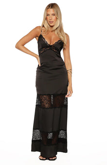 Freyja Lace Insert Satin Maxi Dress | Black