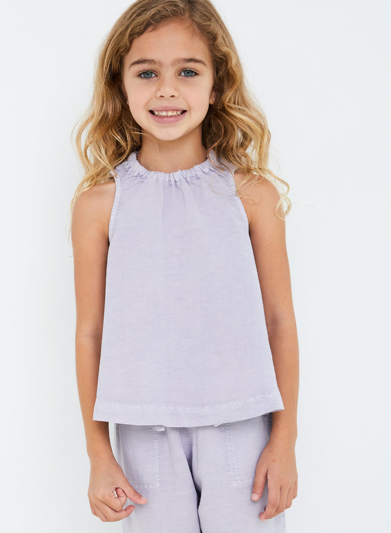 Girls |  Elastic Neck Tank | Cool Lilac