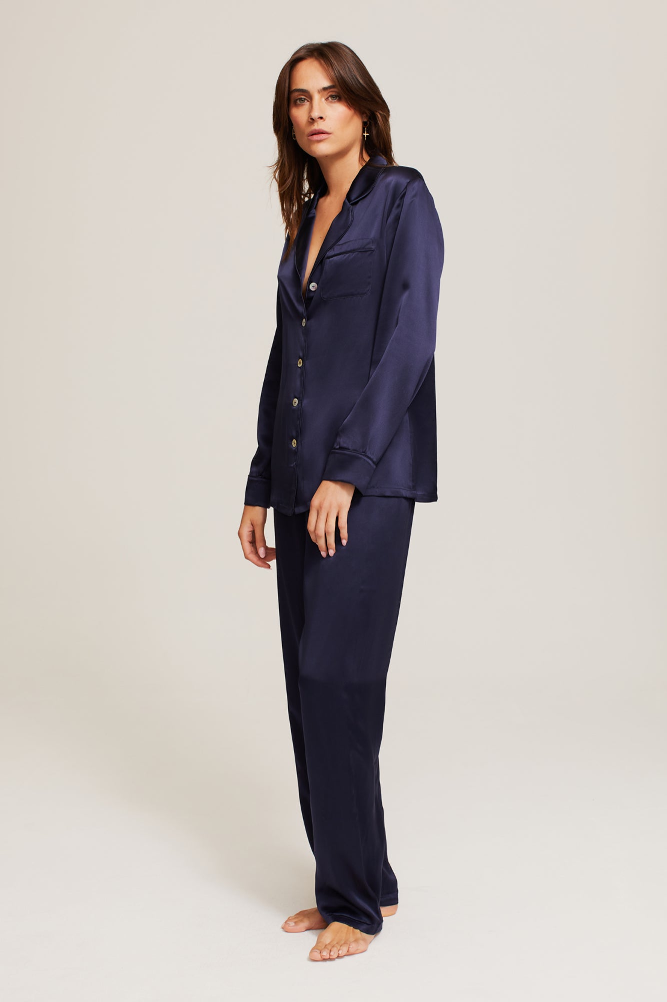 Fine Finishes Pyjama in Midnight - 100% Silk | Ginia Sleep