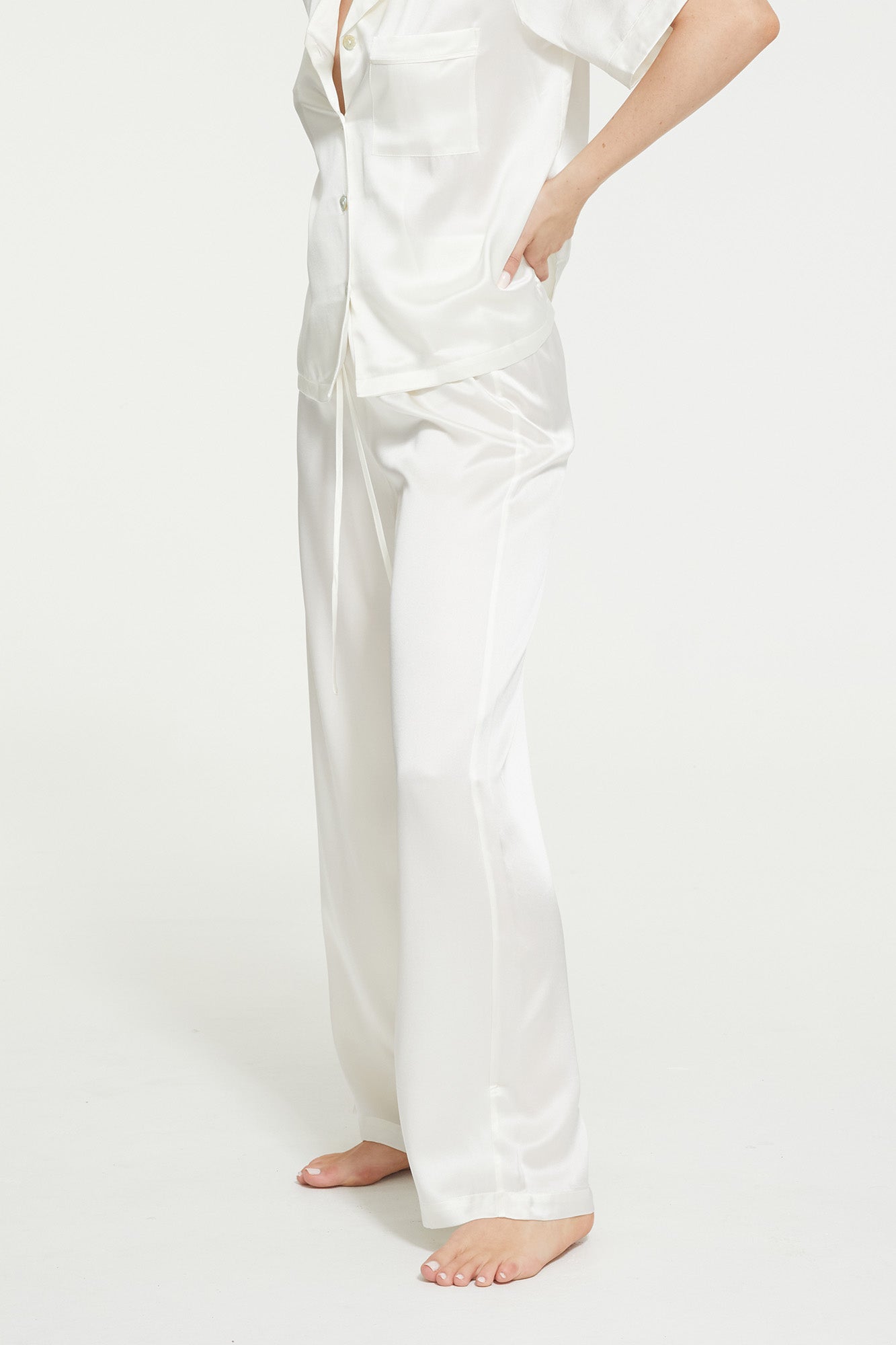 GINIA Isla Pant in Creme - 100% 19mm Silk Grade 6A