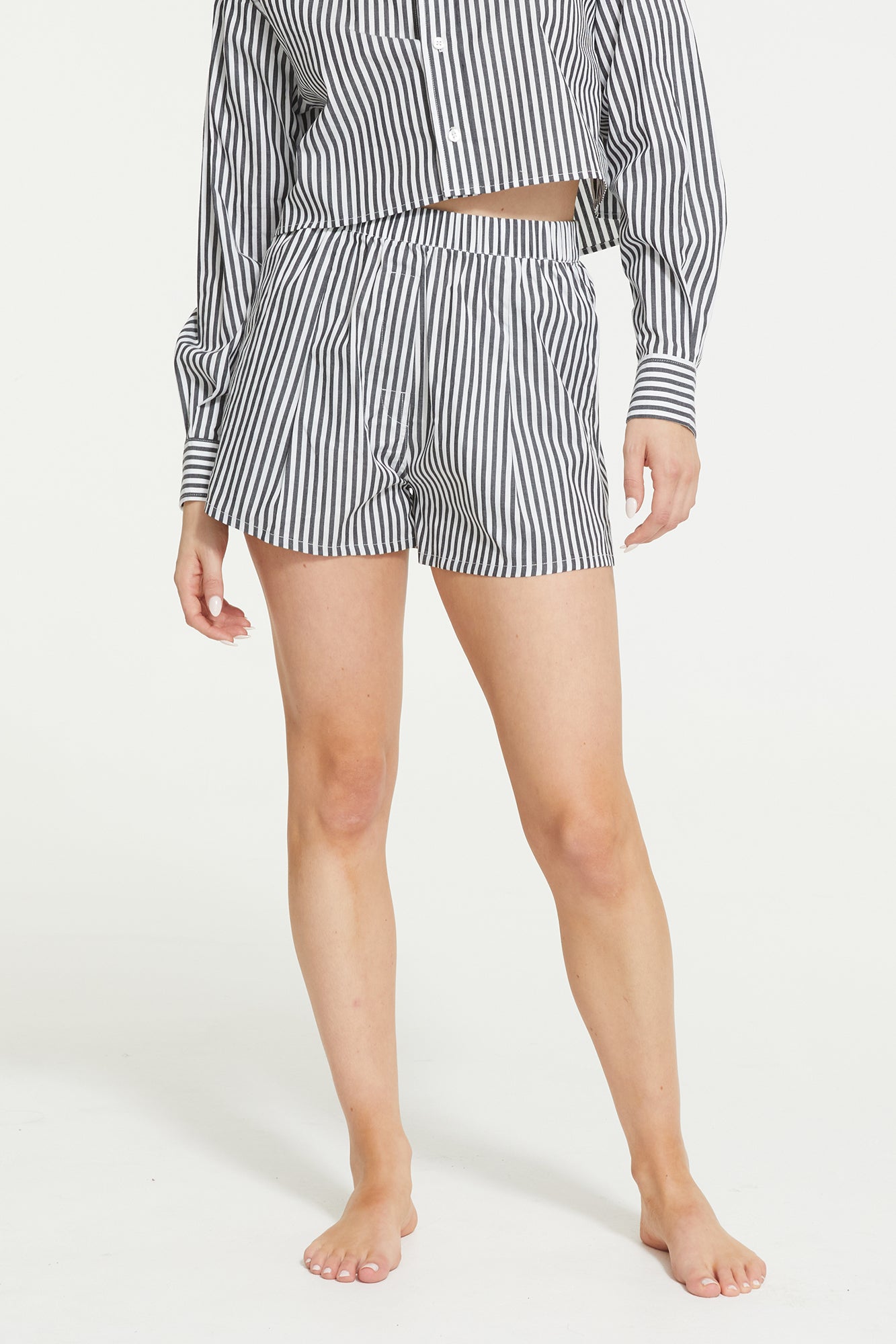 The Franca Stripe Short By GINIA In Black & White Stripe