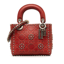 Dior | Pre-Owned Mini Embossed Calfskin Cannage Studded Flower Lady | Red