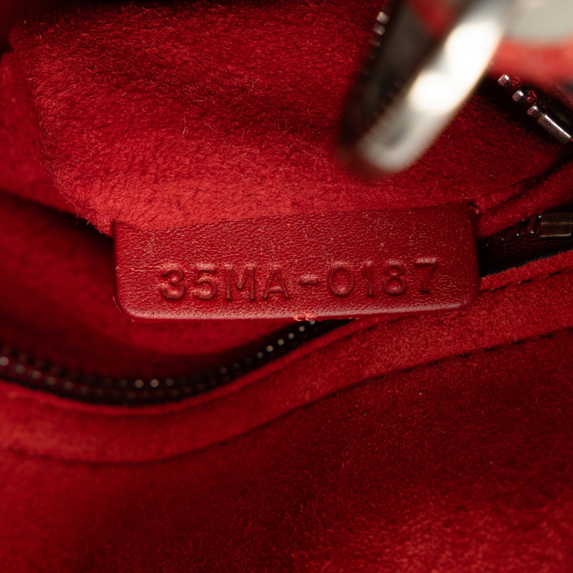 Dior | Pre-Owned Mini Embossed Calfskin Cannage Studded Flower Lady | Red