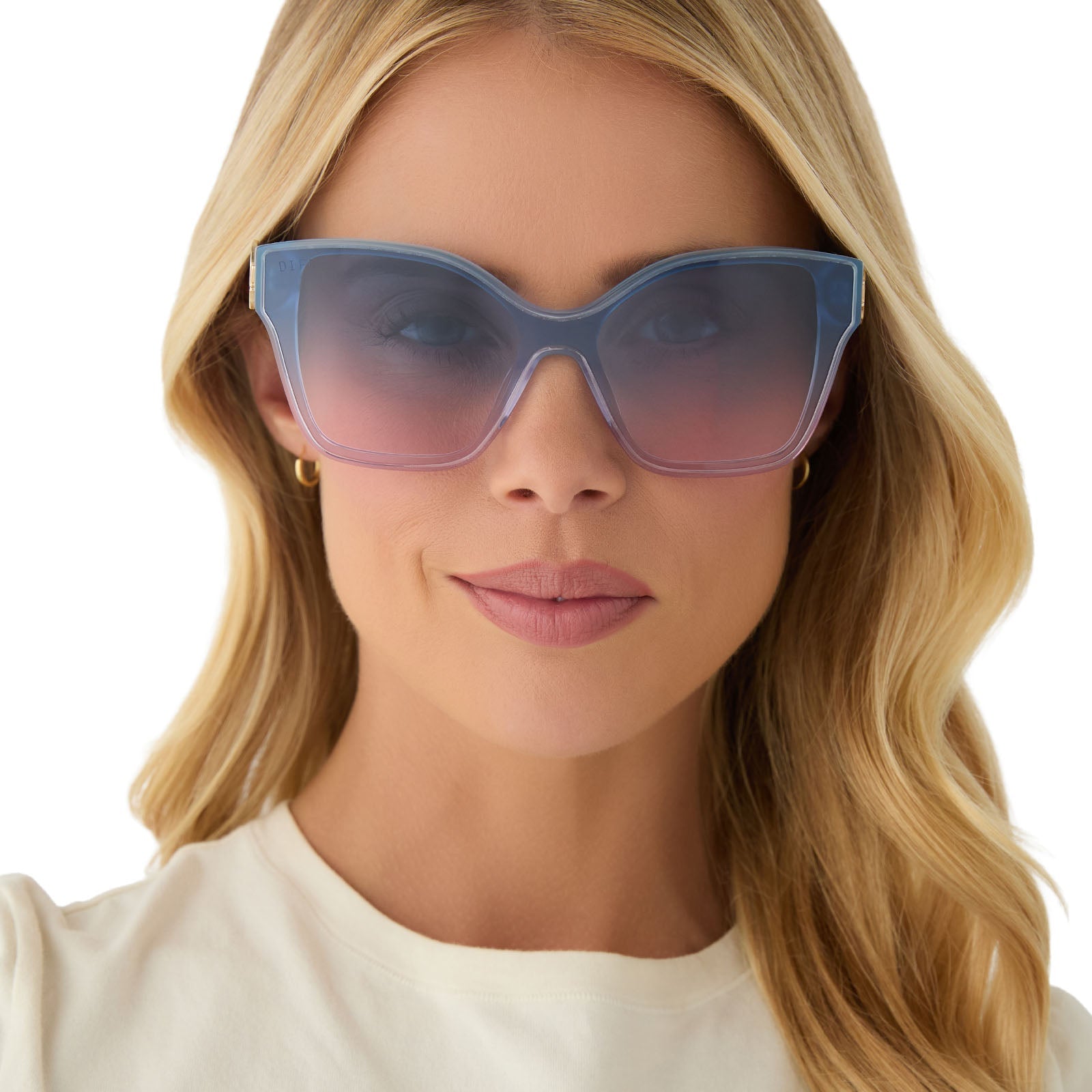 Womens | Glinda Upland Butterfly Sunglasses | Iridescent Pastel Blue | Lavender/Opalescent Gradient Pink Lenses