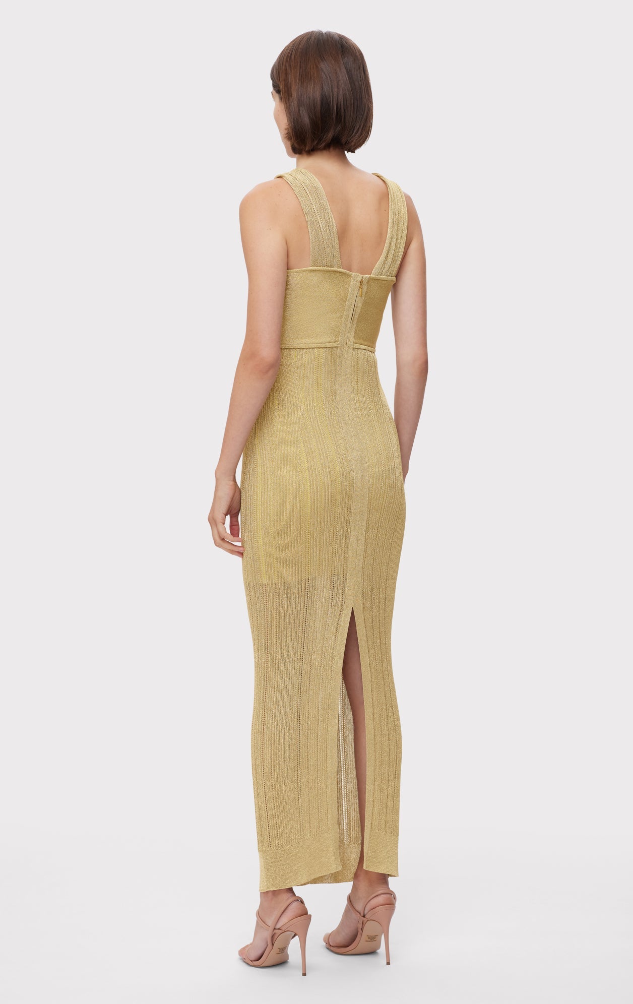 Metallic Textured Rib Gown | Metallic Gold