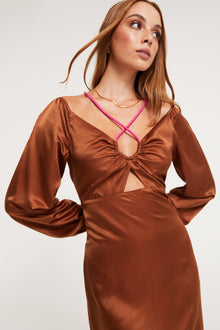 Selena Long Sleeve Dress | Chocolate/Fuchsia