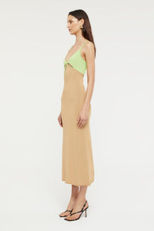 GINIA Venice Keyhole Dress in Sand/Pistachio