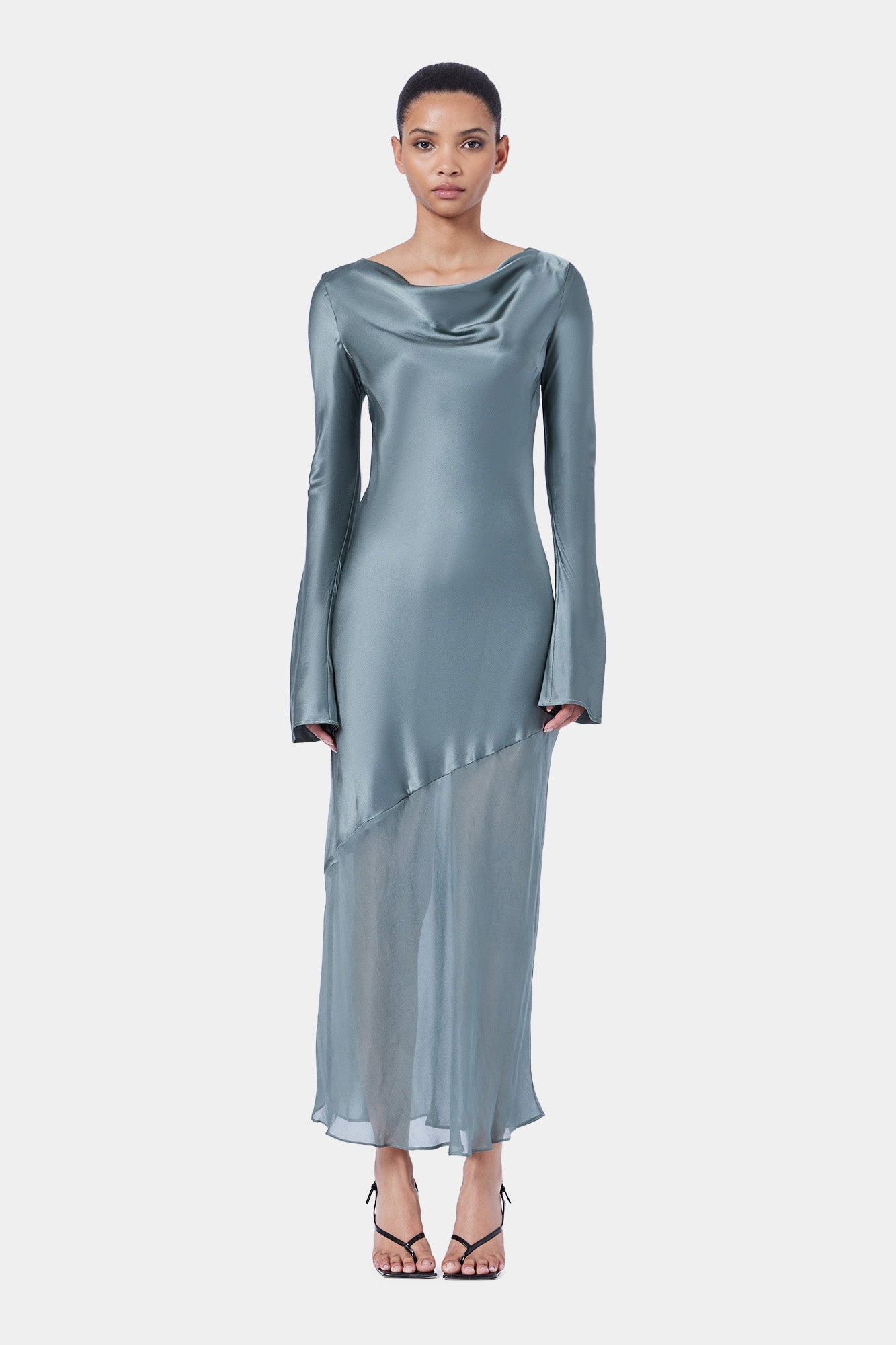 The Asym Splice LS Dress By GINIA In Moss