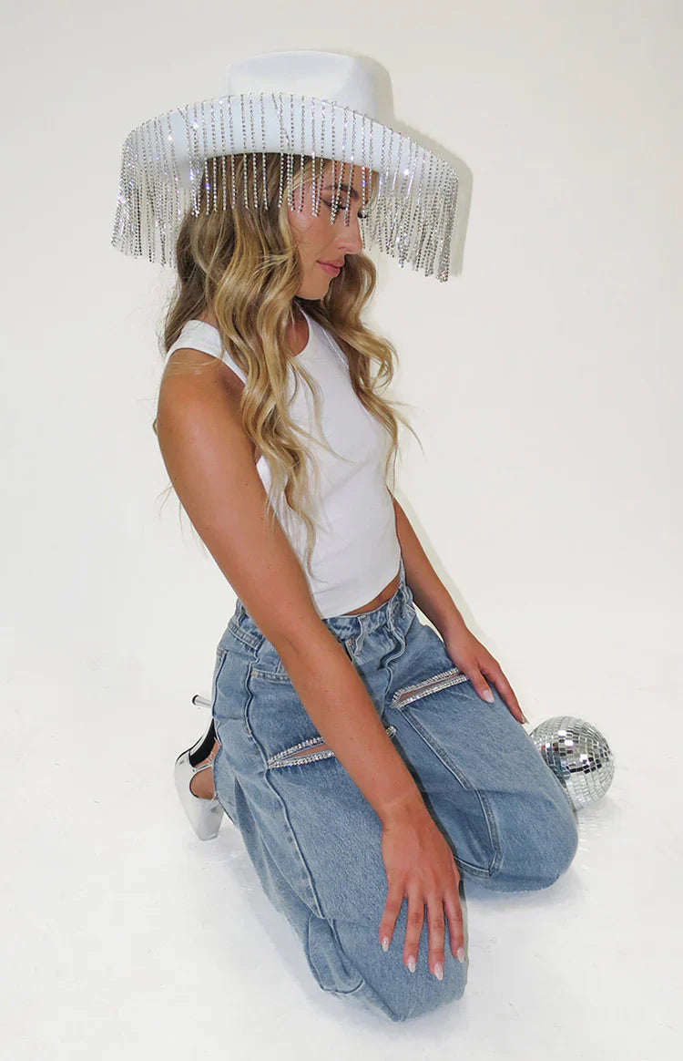 Gem Diamante Trim Wide Leg Jeans | Denim