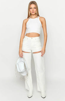 Gem Diamante Trim Wide Leg Denim Jeans | White