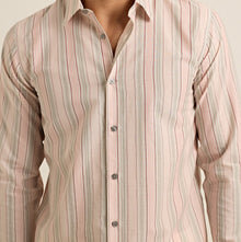 Giles Stripe Classic Collar Tailored Fit Cotton Shirt With Soft Stripe | Pink/Grey Stripe