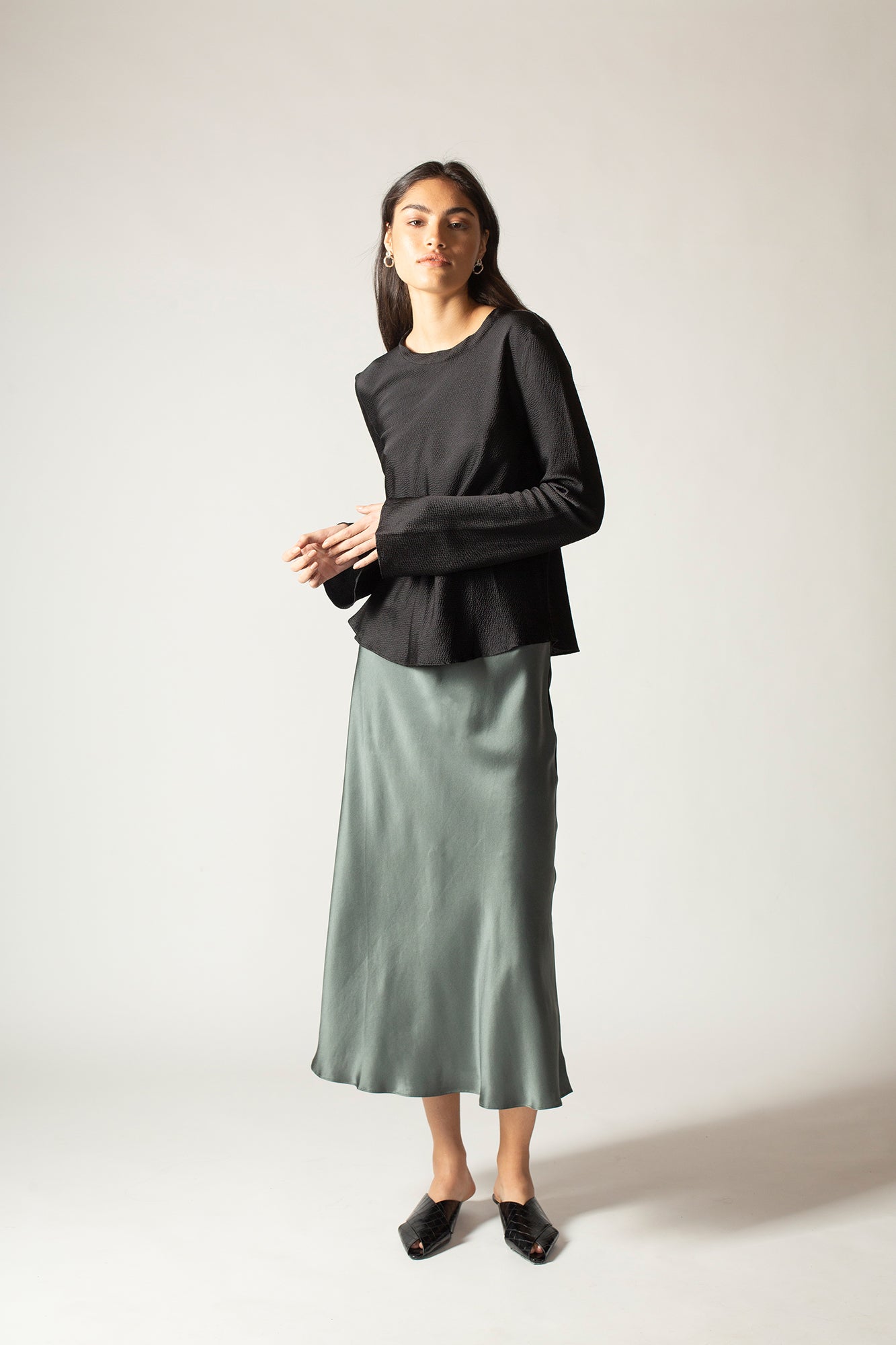 GINIA Silk Boa Skirt Urban Blue